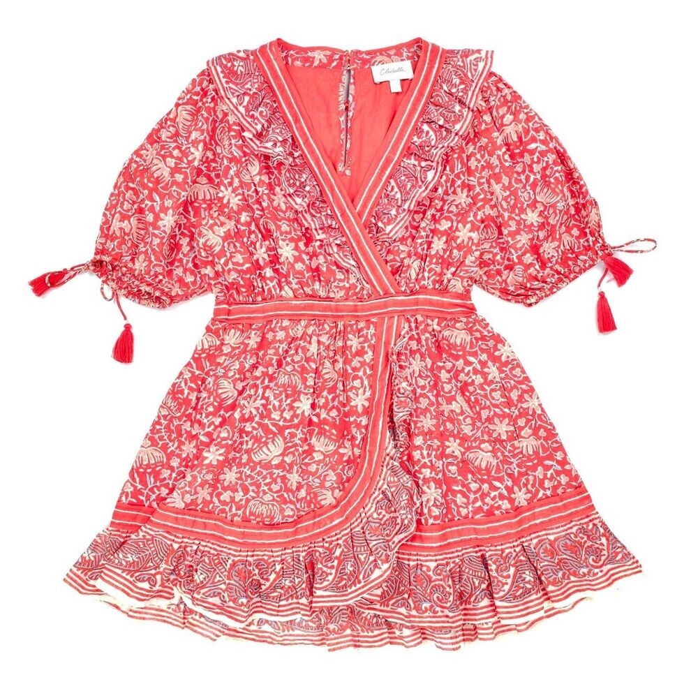 NEW Cleobella Blair Mini Dress Red Block Print Romantic Beachy Boho Resort